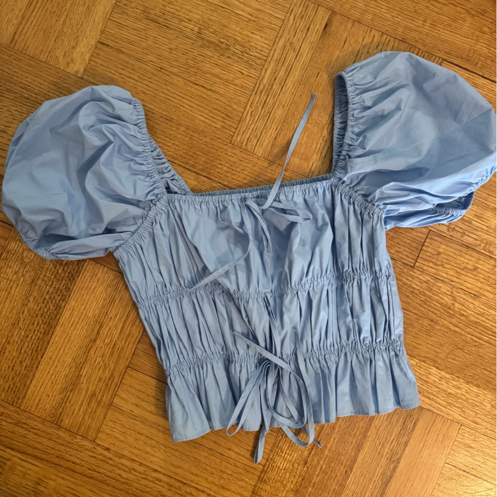 English Factory TIE DETAIL SHIRRING TOP WITH SHORT SLEEVES